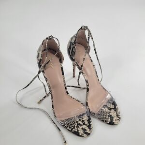 ALDO Women Snake Print Leather clear Stiletto Heel Dress‎ Cocktail 8.5 New